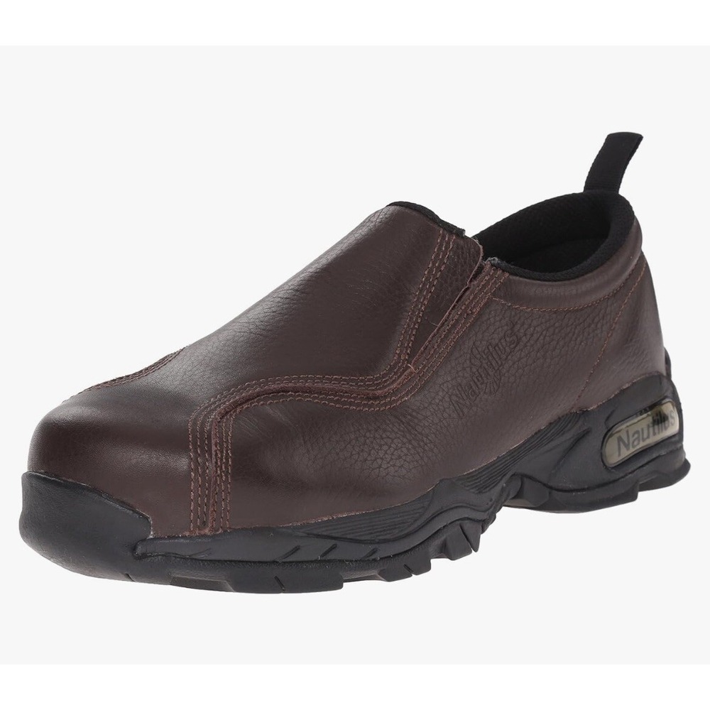 Nautilus Safety Shoe Mens 11M Brown Leather Slip On Workwear Slip Resistant Gorp